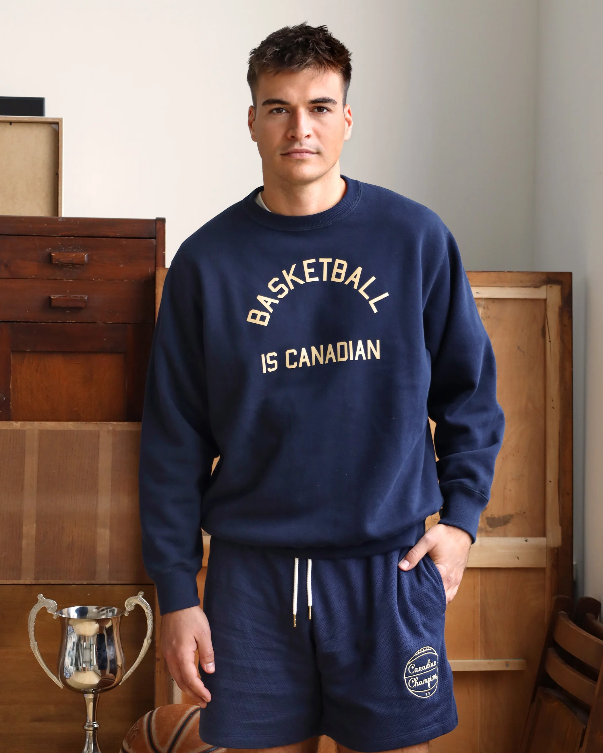 Basketball is Canadian Fleece Sweatshirt Navy - Unisex - Image 3