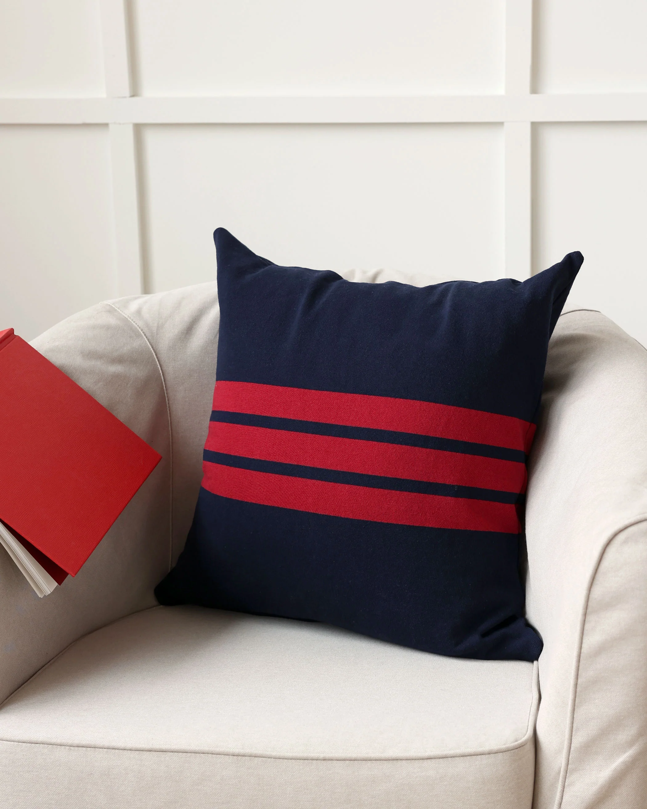 Brackley Cushion Cover Scarlet and Navy - Image 2