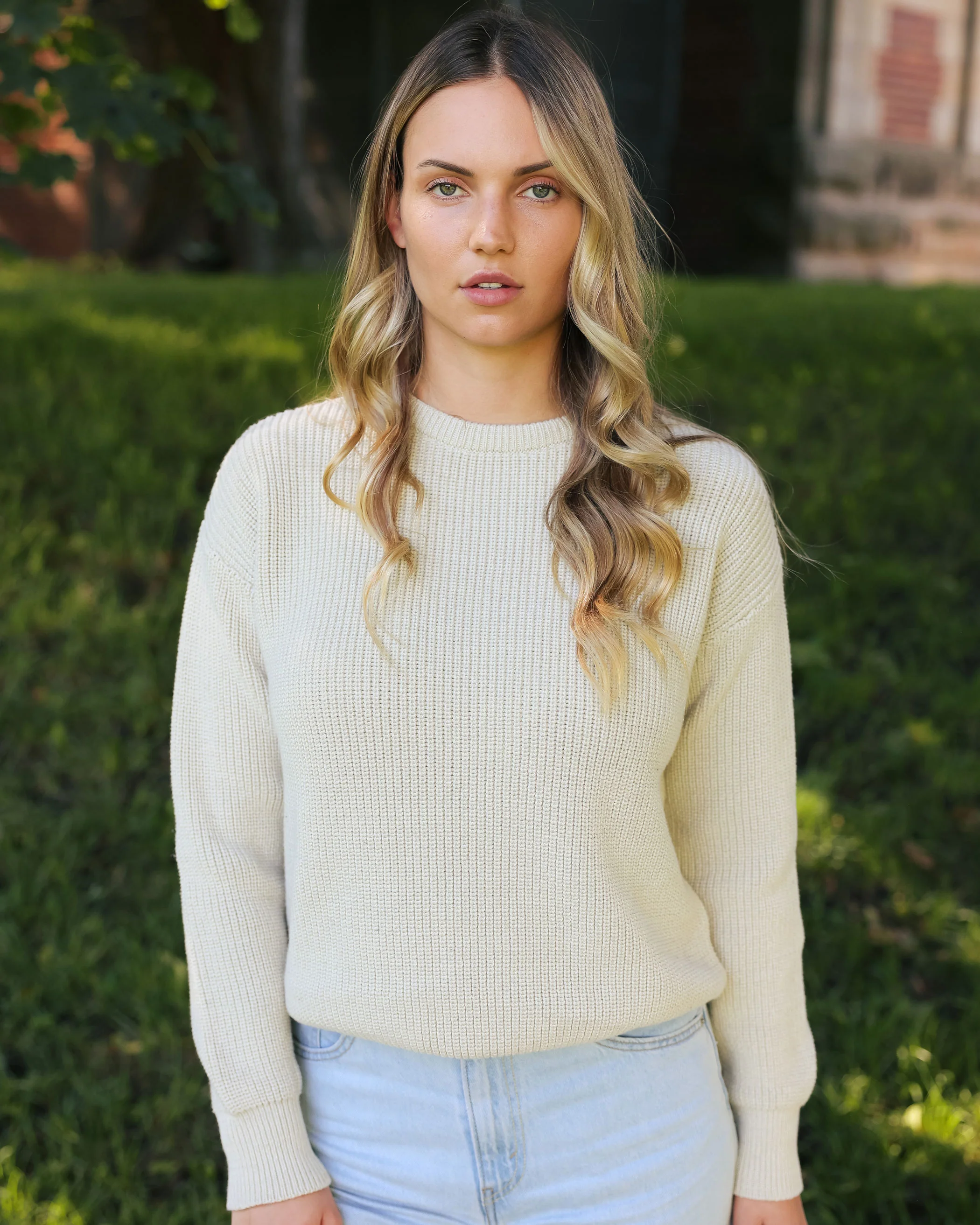 Cotton Knit Sweater Ecru - Unisex - Image 2