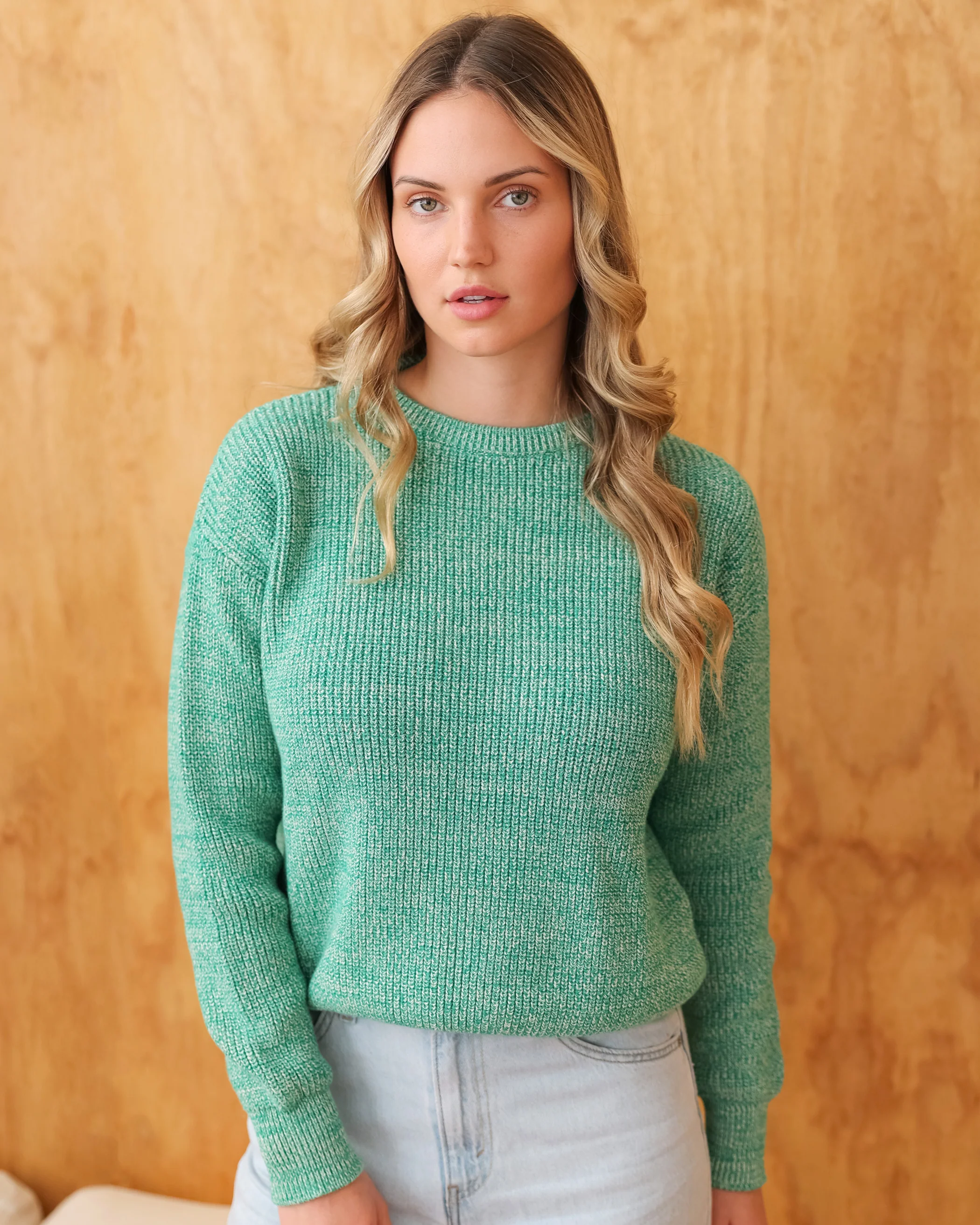 Cotton Knit Sweater Heather Green - Unisex - Image 2