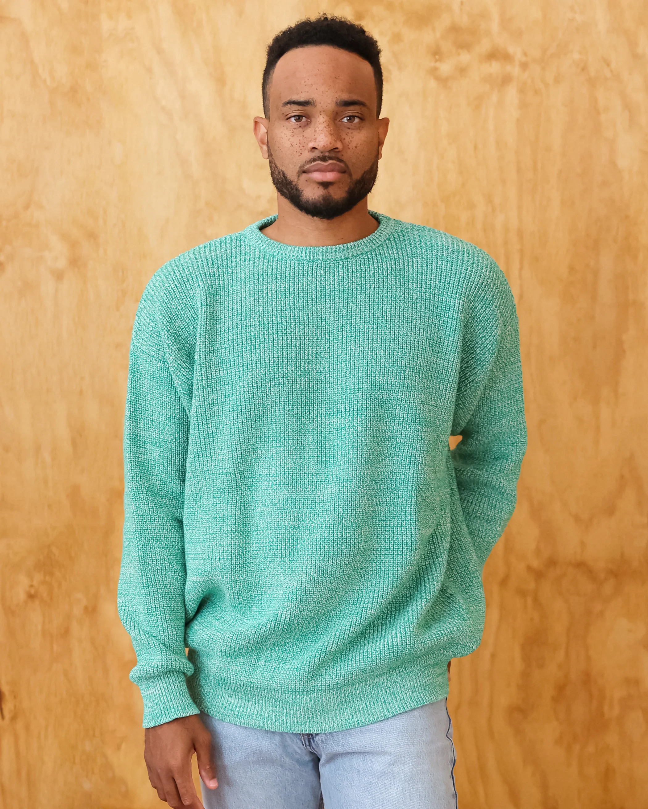 Cotton Knit Sweater Heather Green - Unisex - Image 3