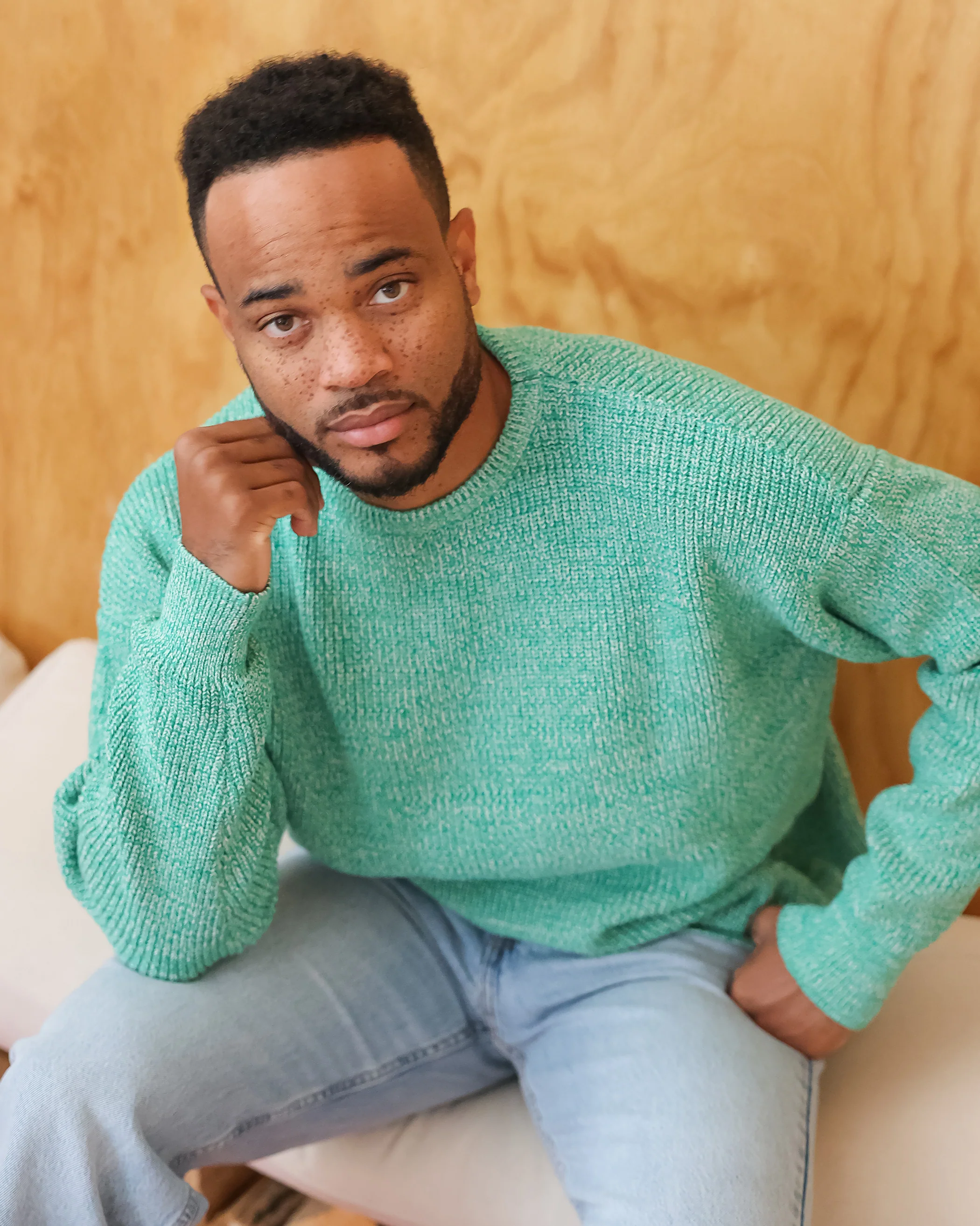 Cotton Knit Sweater Heather Green - Unisex - Image 7