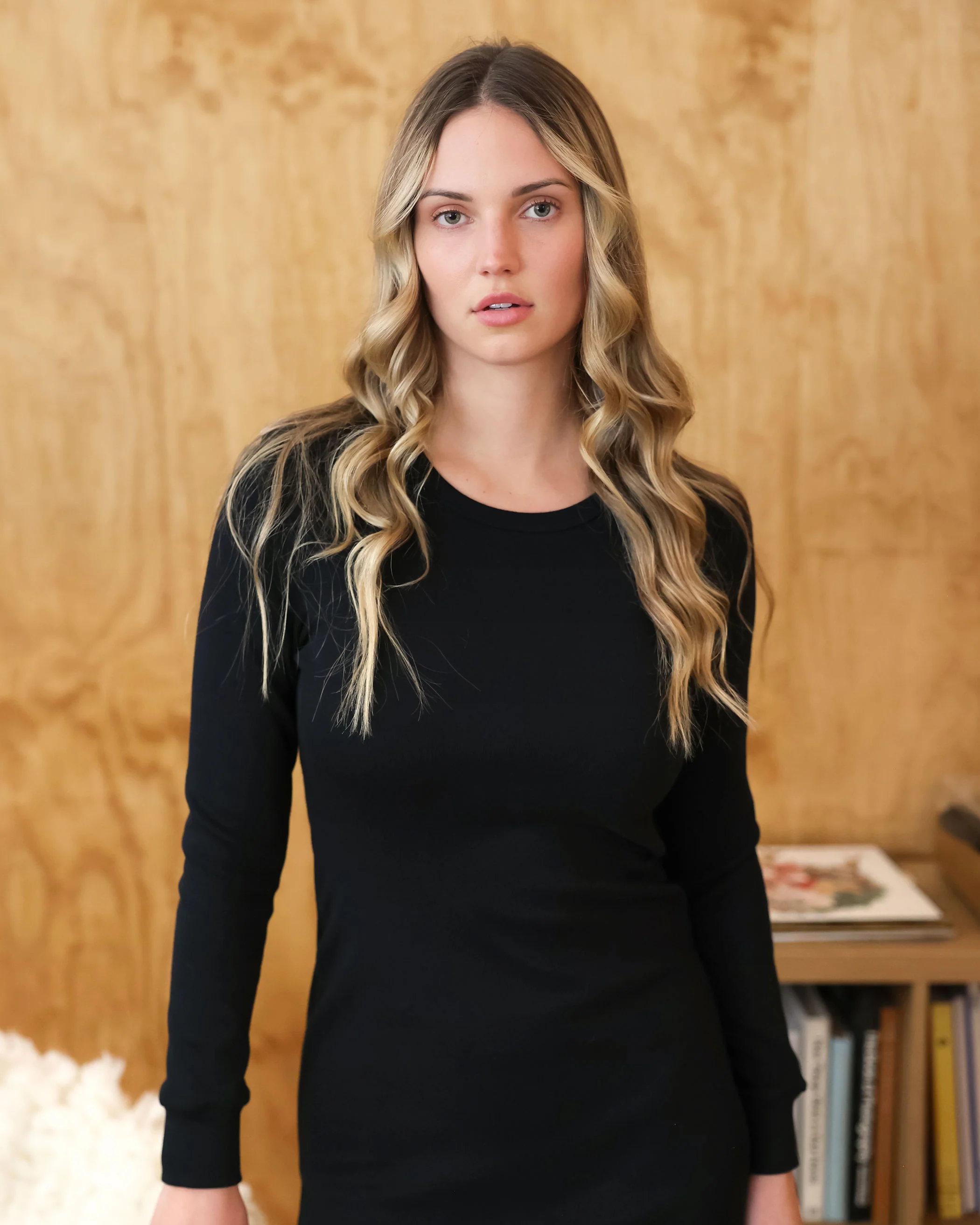 Fine Ribbed Long Sleeve Dress Black - Image 3