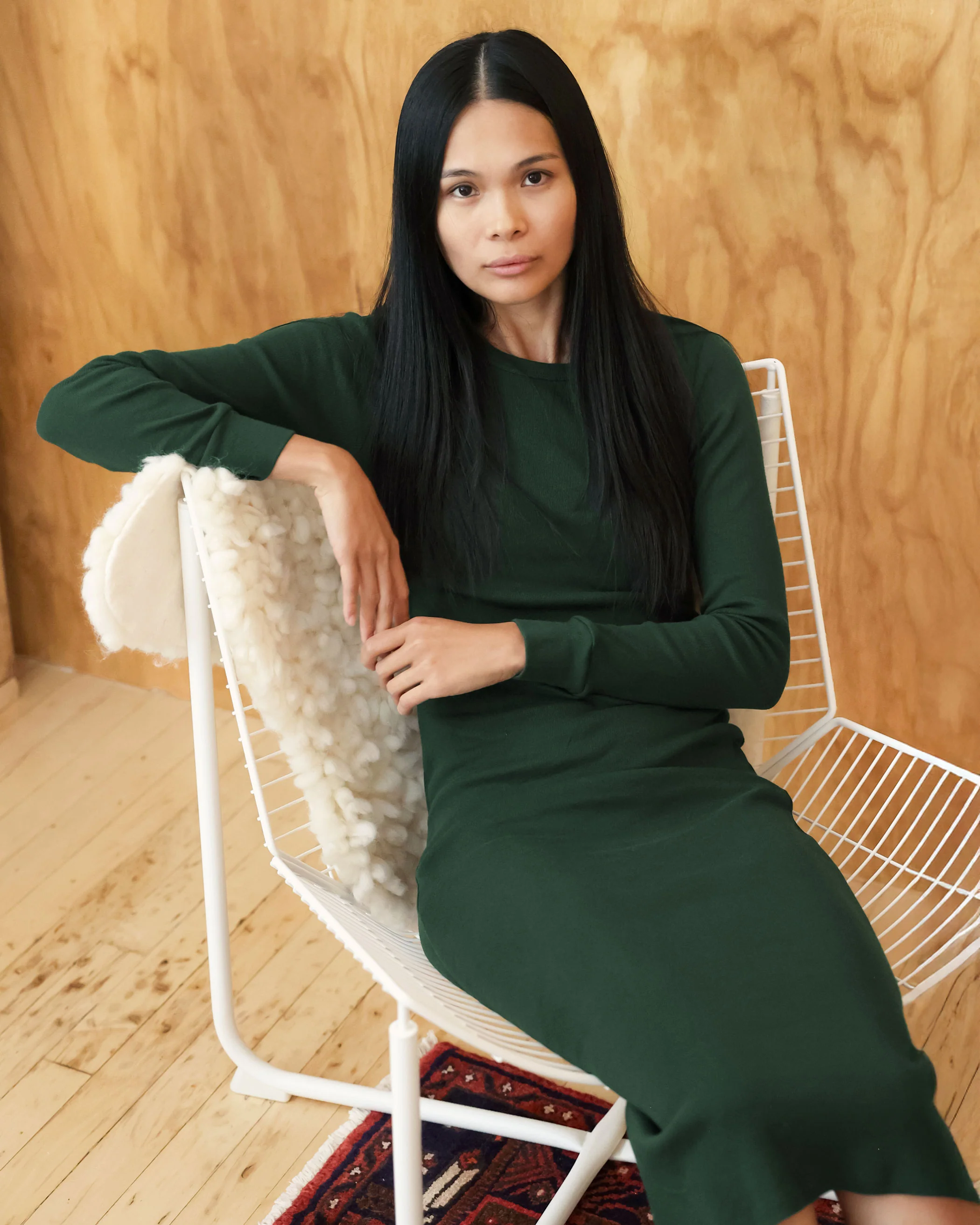 Fine Ribbed Long Sleeve Dress Forest - Image 3