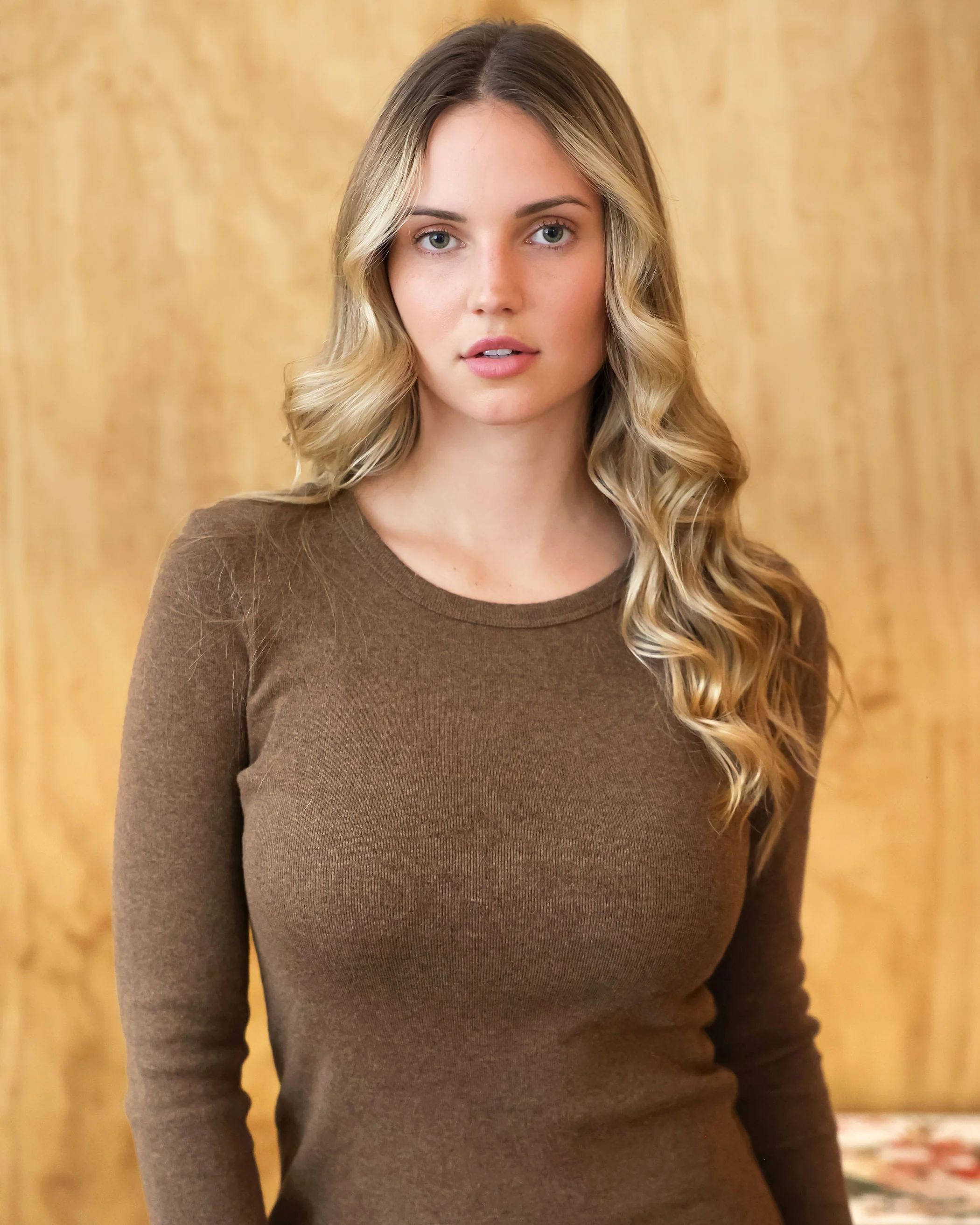 Fine Ribbed Long Sleeve Dress Heather Brown - Image 3