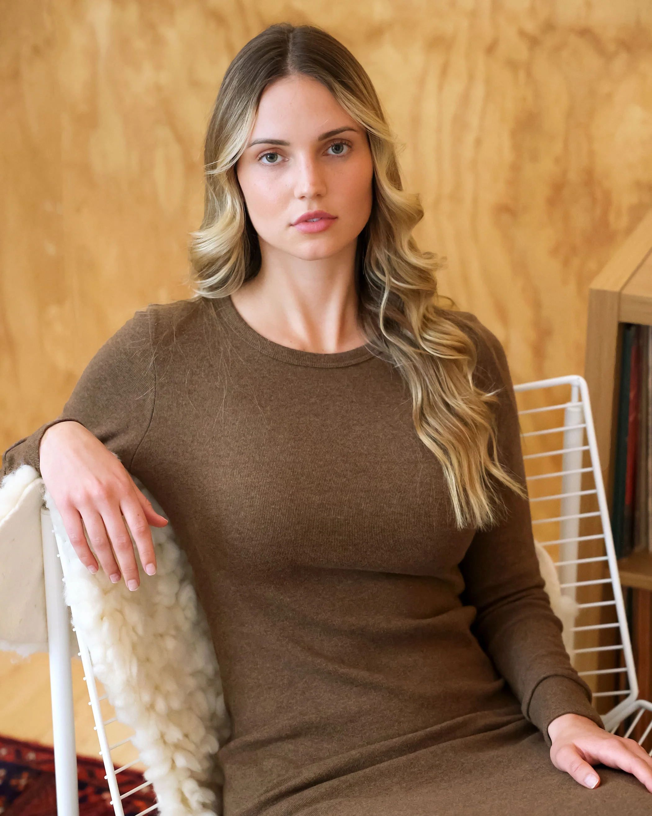 Fine Ribbed Long Sleeve Dress Heather Brown - Image 7