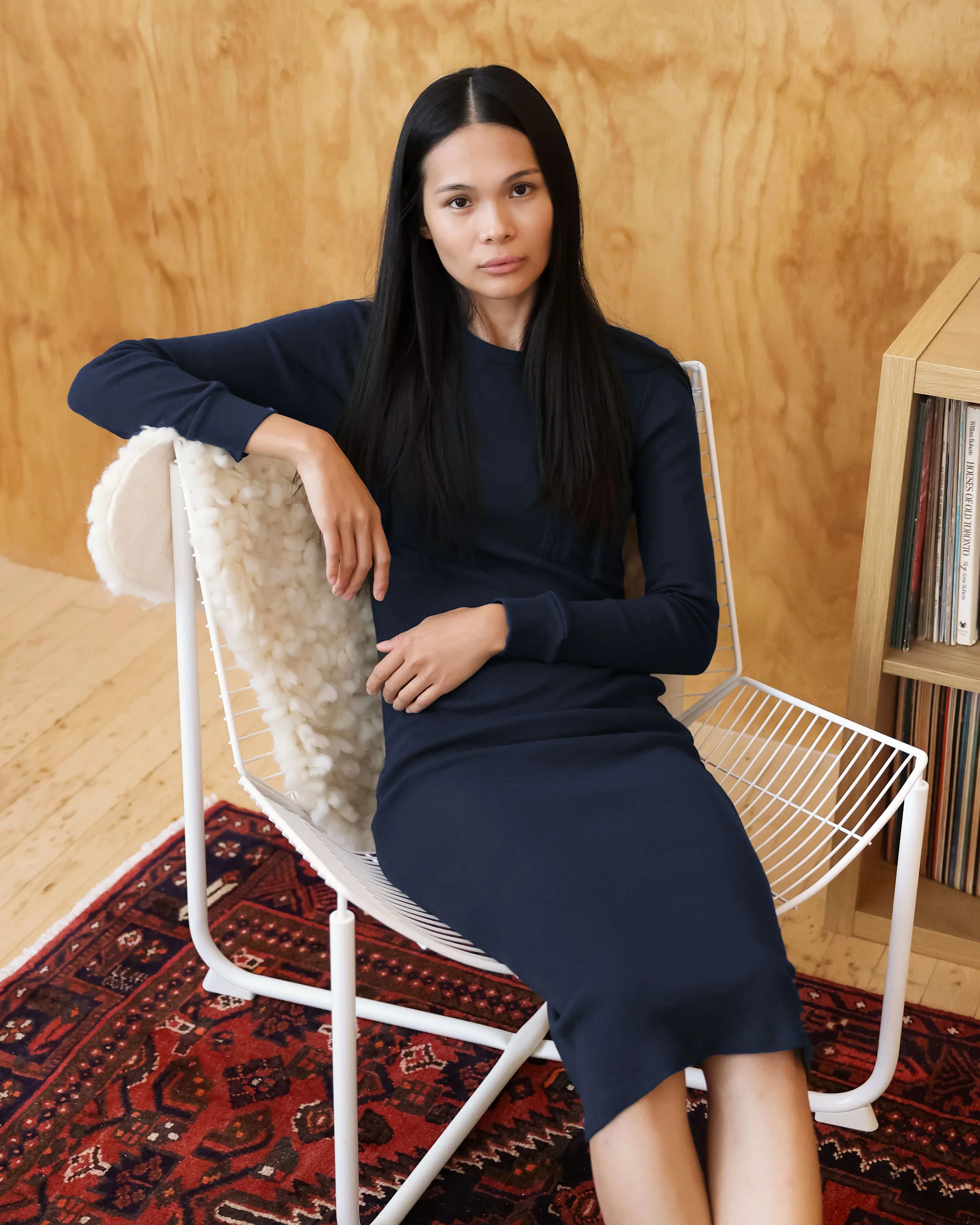 Fine Ribbed Long Sleeve Dress Navy - Image 3