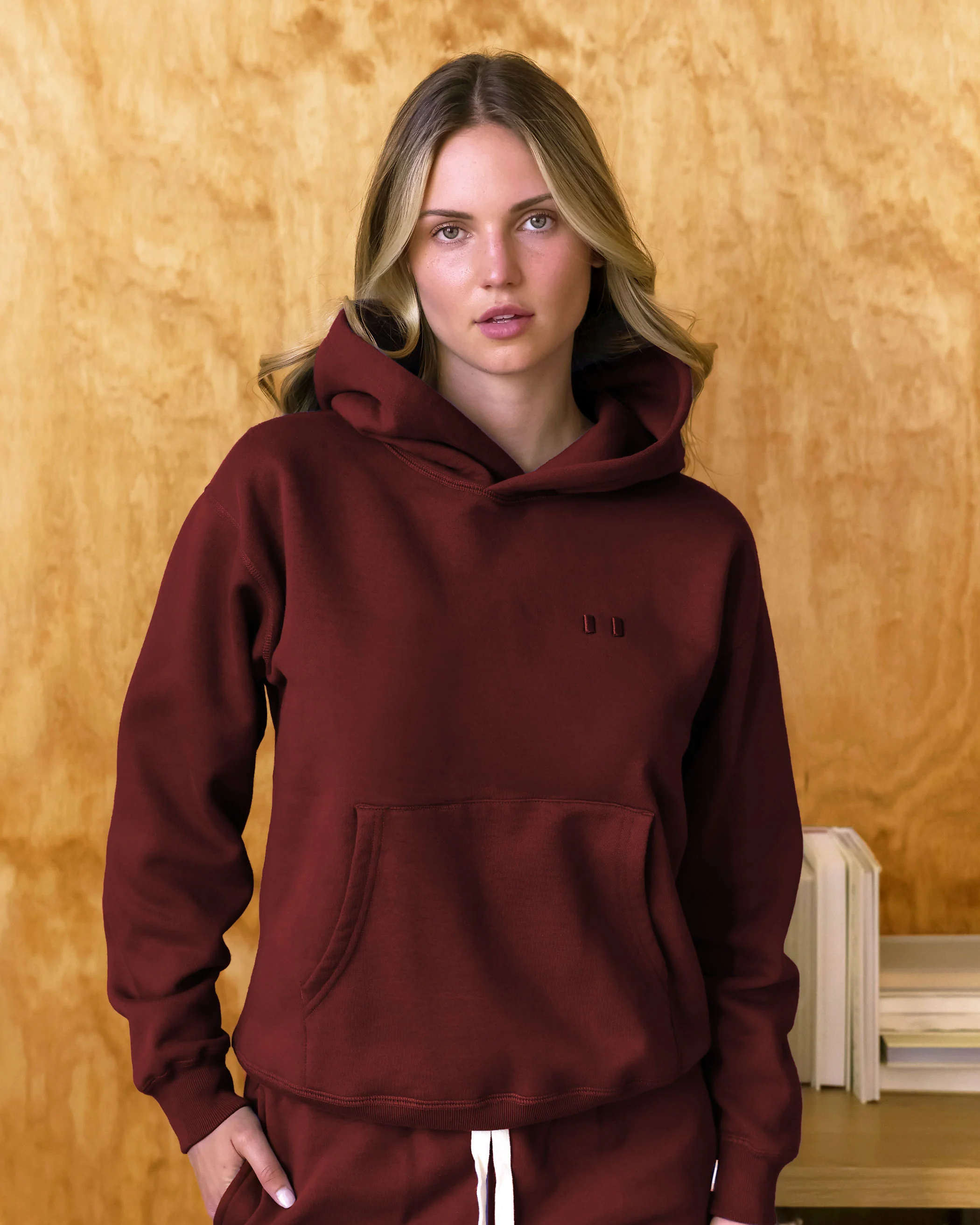 Flag Fleece Hoodie Burgundy - Unisex - Image 2
