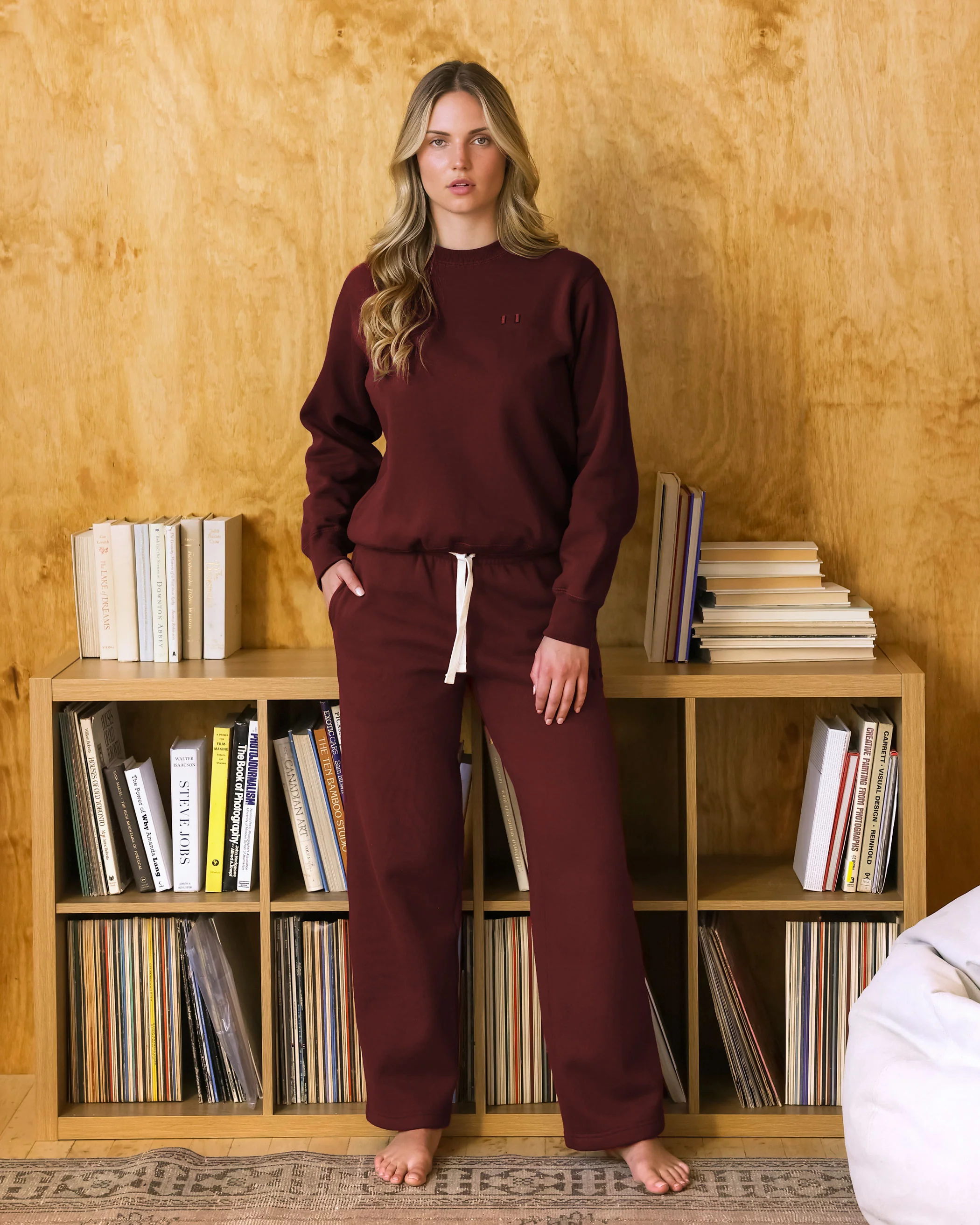 Flag Fleece Wide Leg Sweatpant Burgundy - Unisex - Image 2