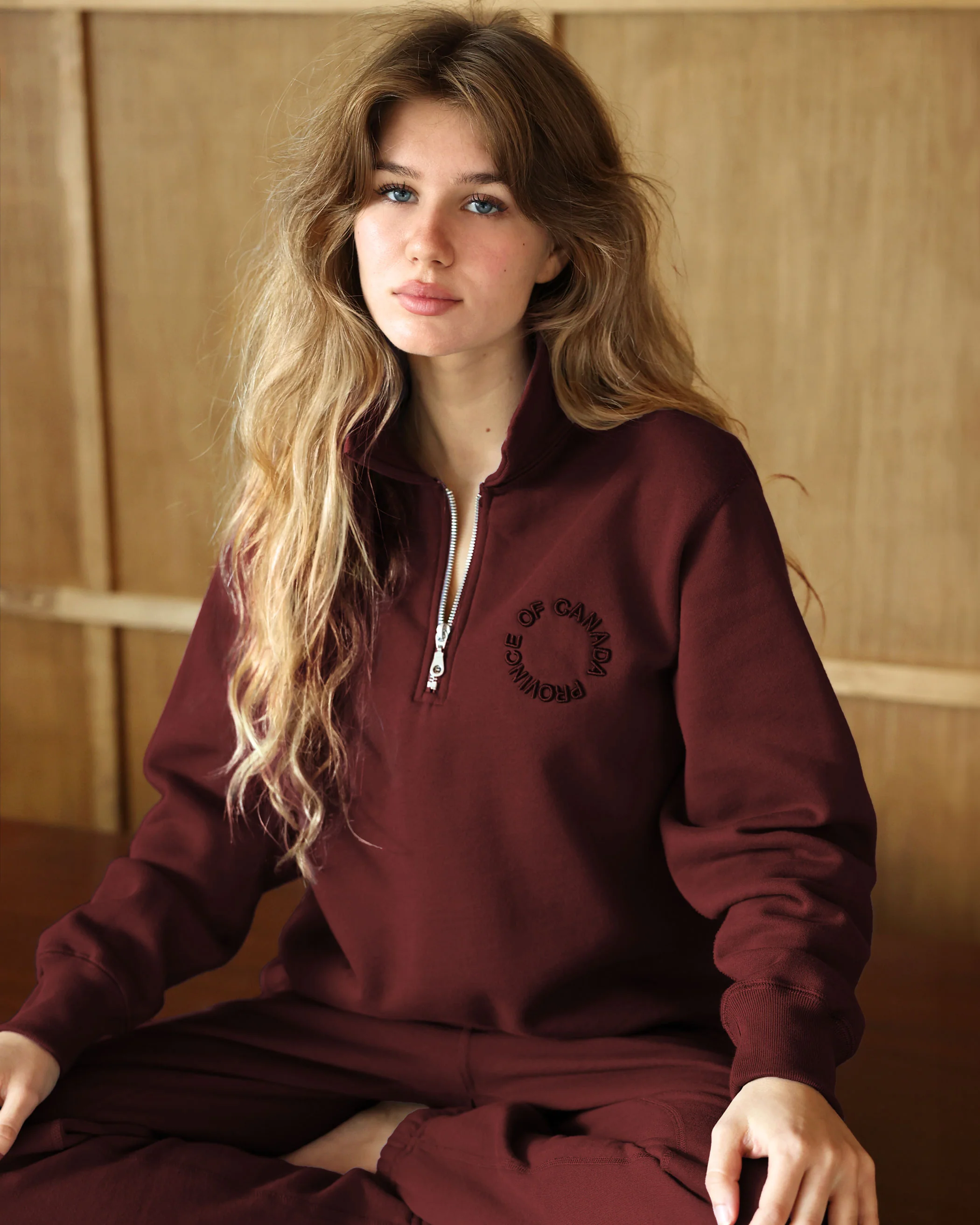 Half Zip Fleece Sweatshirt Burgundy - Unisex - Image 3
