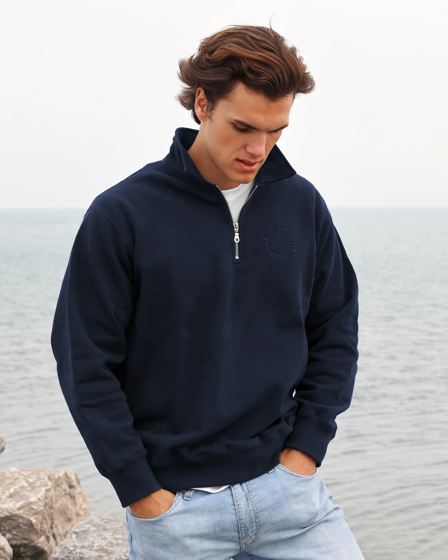 Half Zip Fleece Sweatshirt Navy - Unisex - Image 3