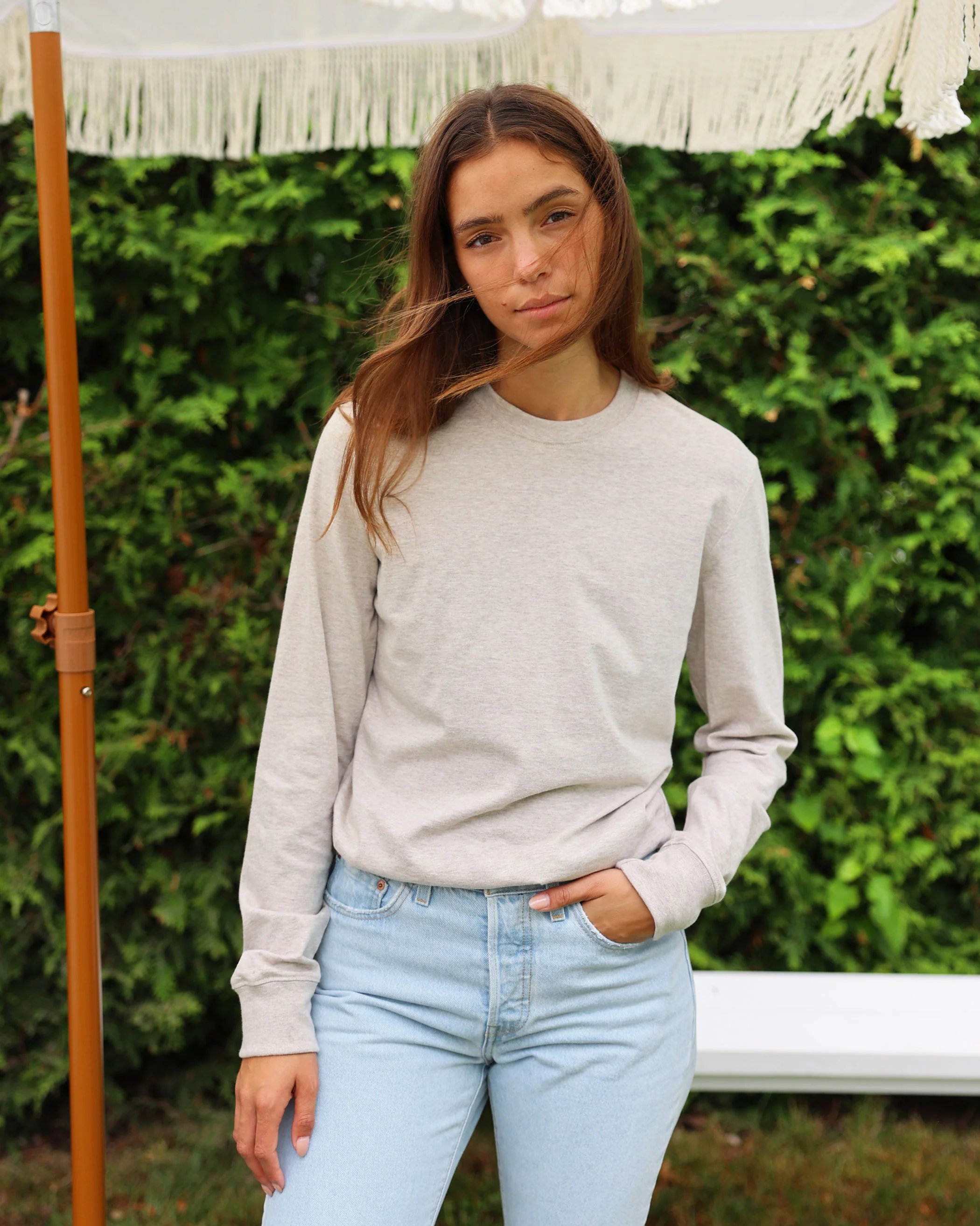 Monday Long Sleeve Tee Oatmeal - Unisex - Image 2