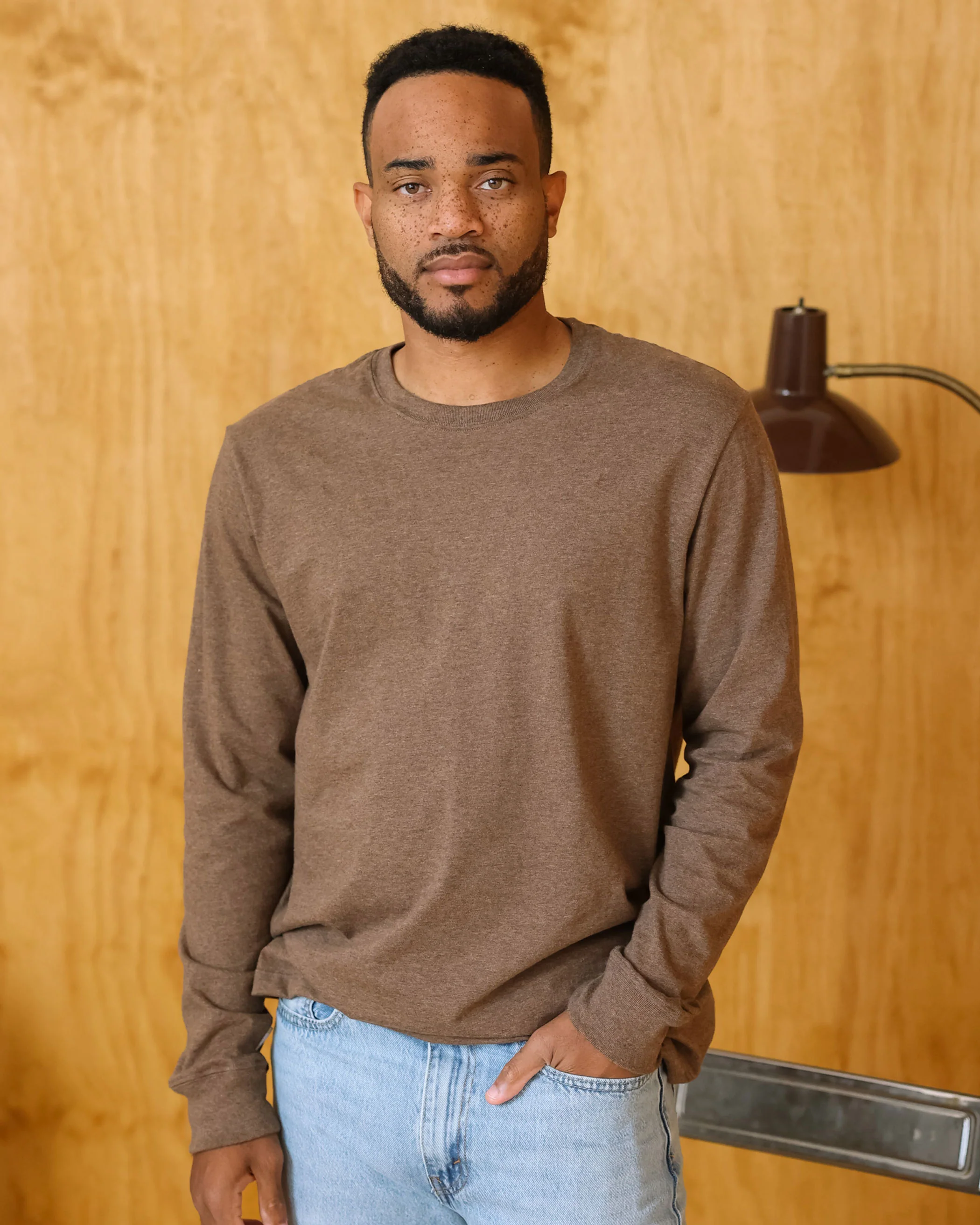 Monday Long Sleeve Tee Heather Brown - Unisex - Image 2