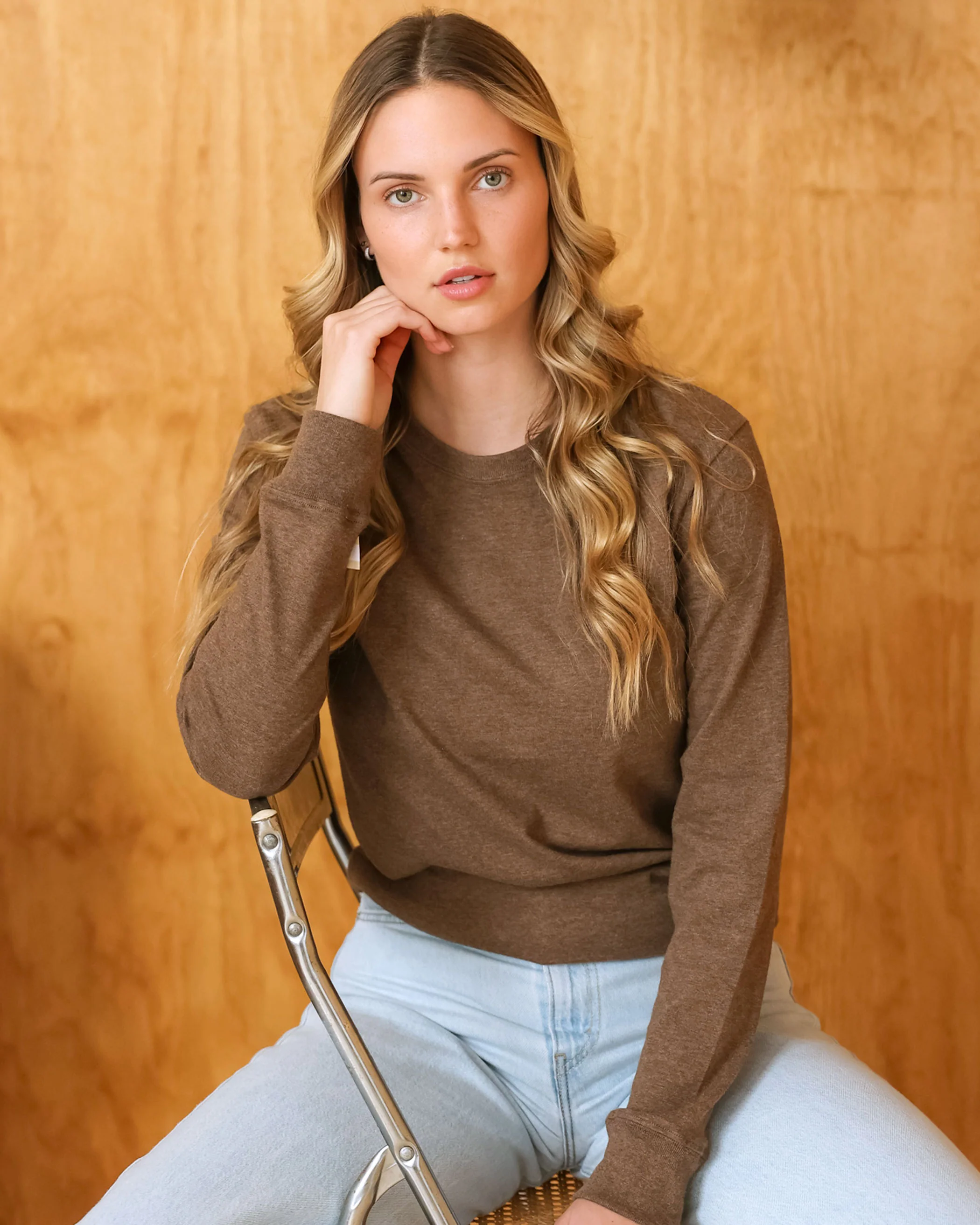 Monday Long Sleeve Tee Heather Brown - Unisex - Image 3