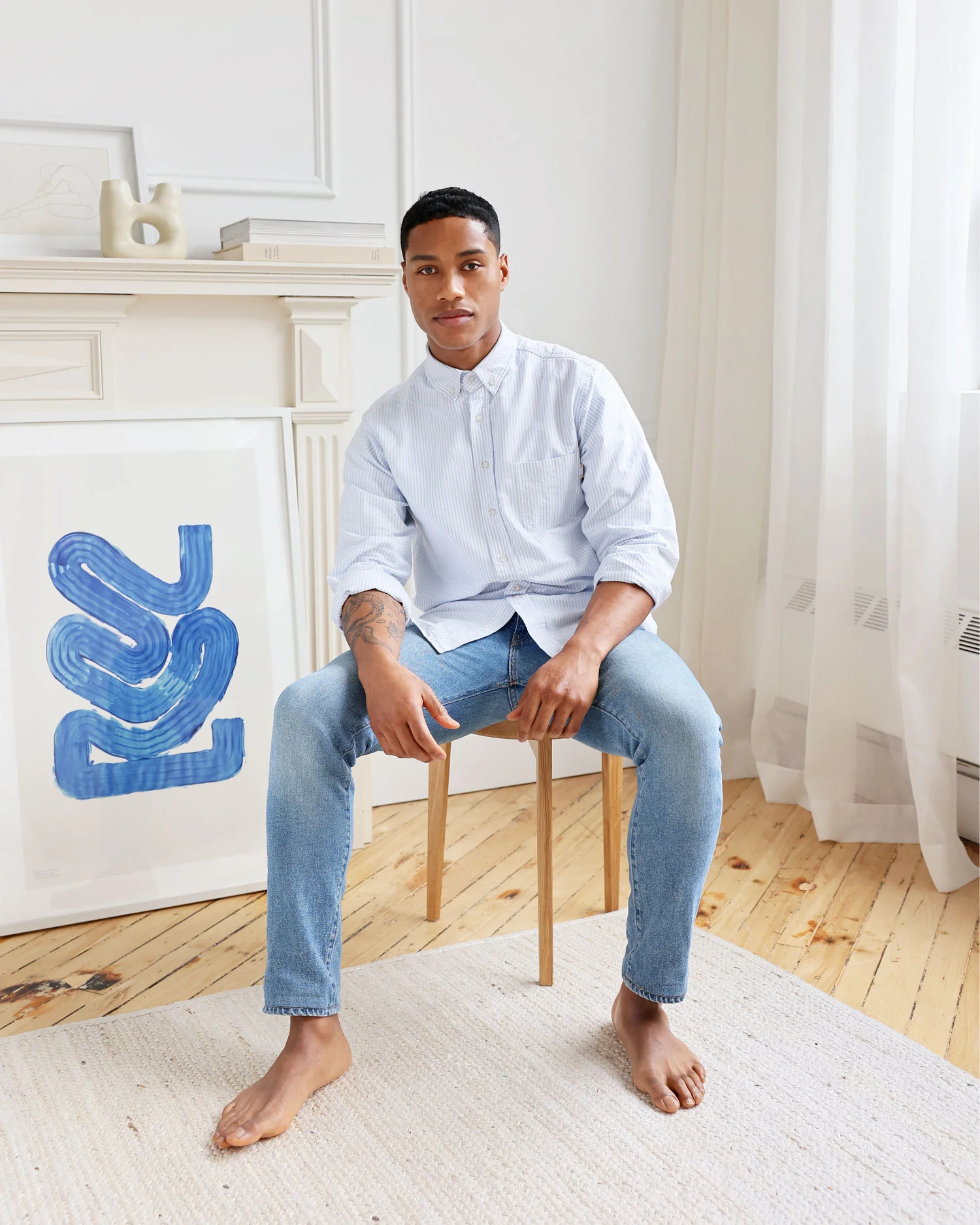 Oxford Stripe Shirt Blue - Unisex - Image 3