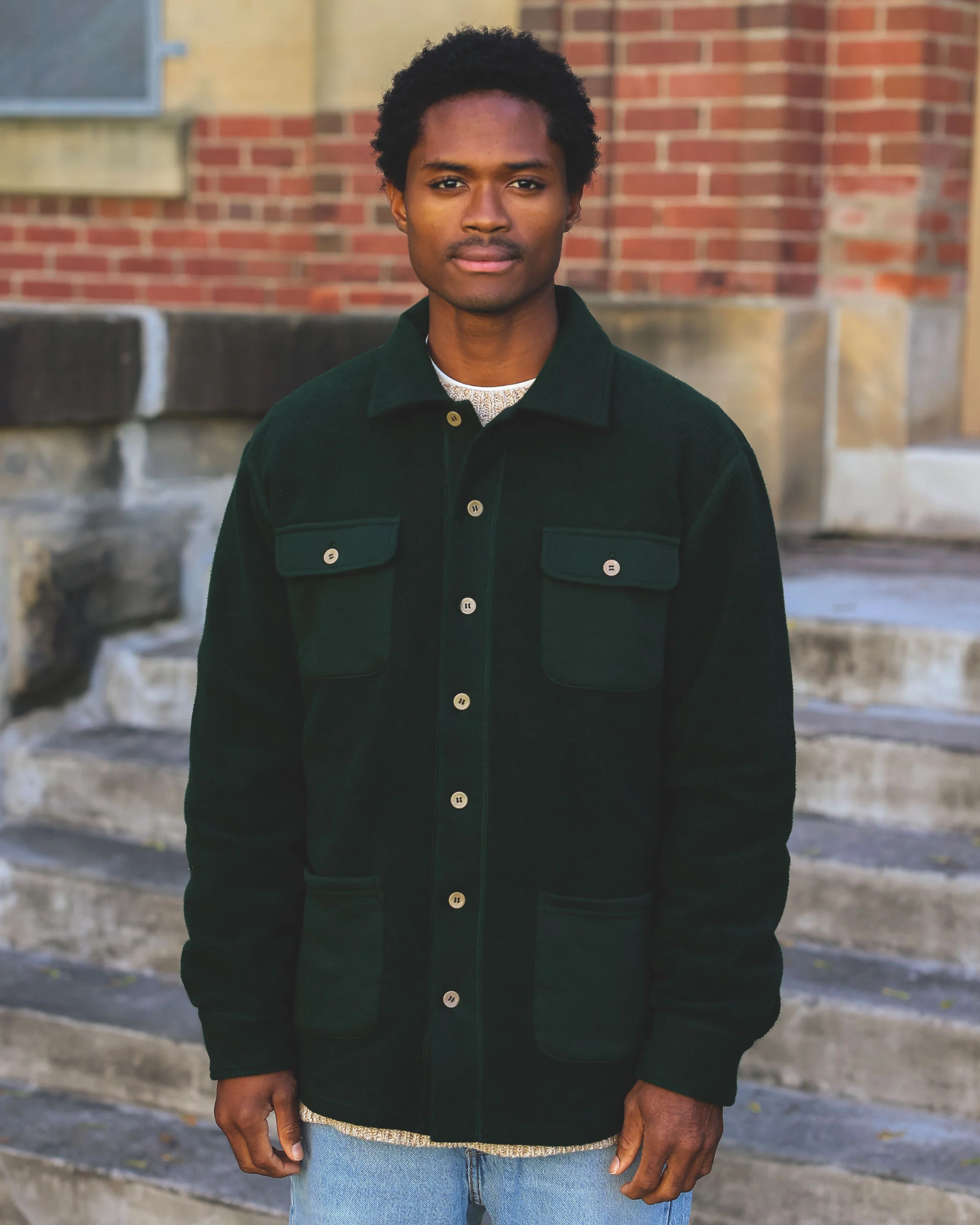 Reverse Fleece Overshirt Forest - Unisex - Image 3