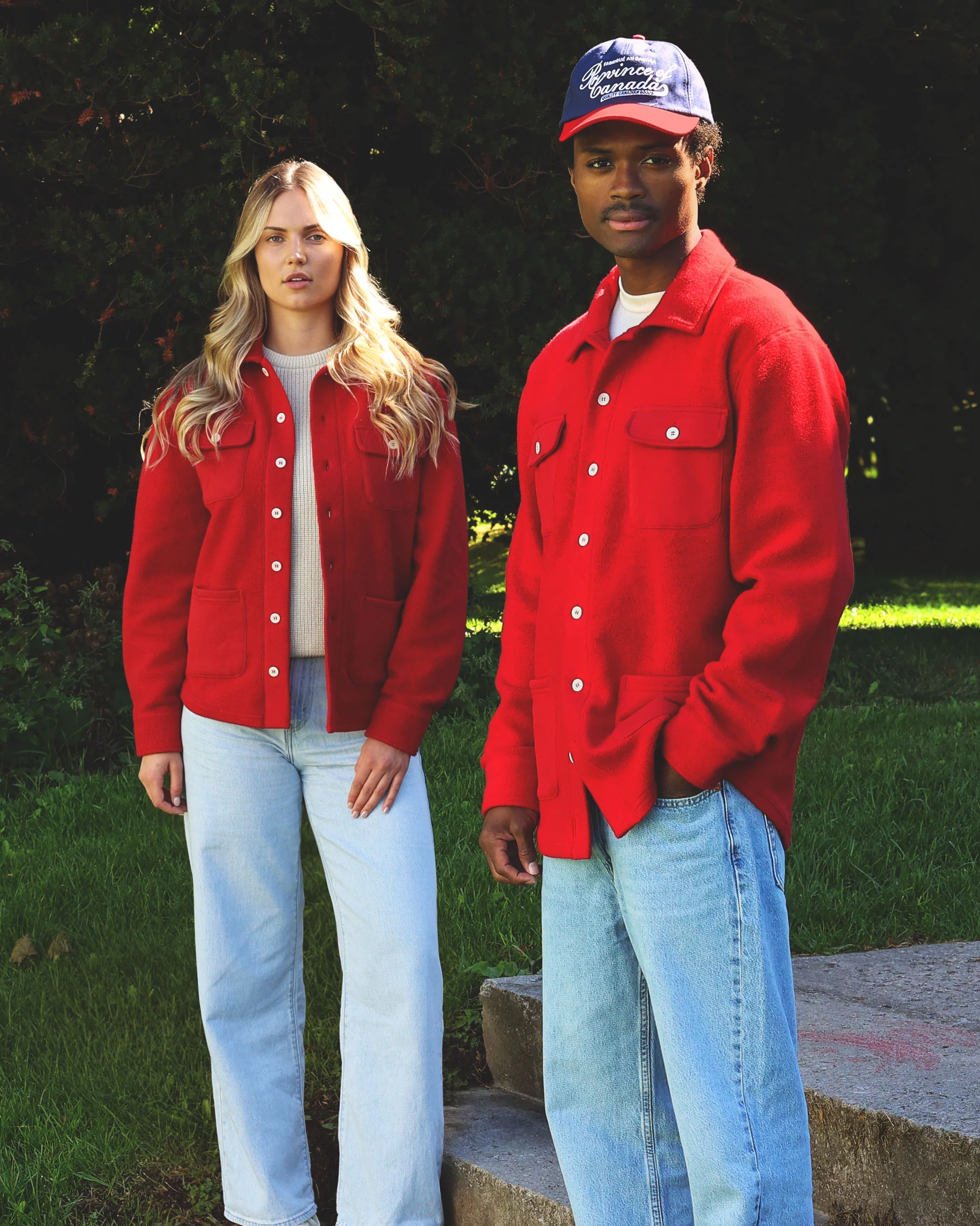 Reverse Fleece Overshirt Red - Unisex - Image 3