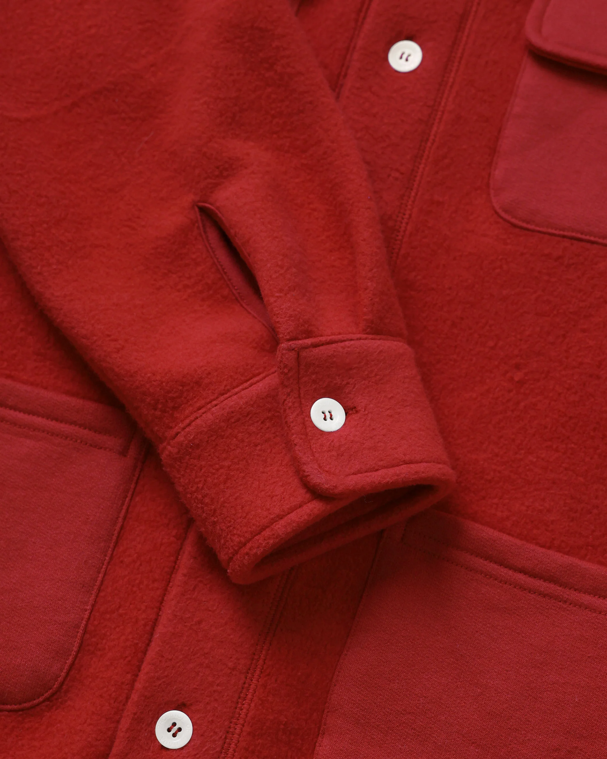 Reverse Fleece Overshirt Red - Unisex - Image 5