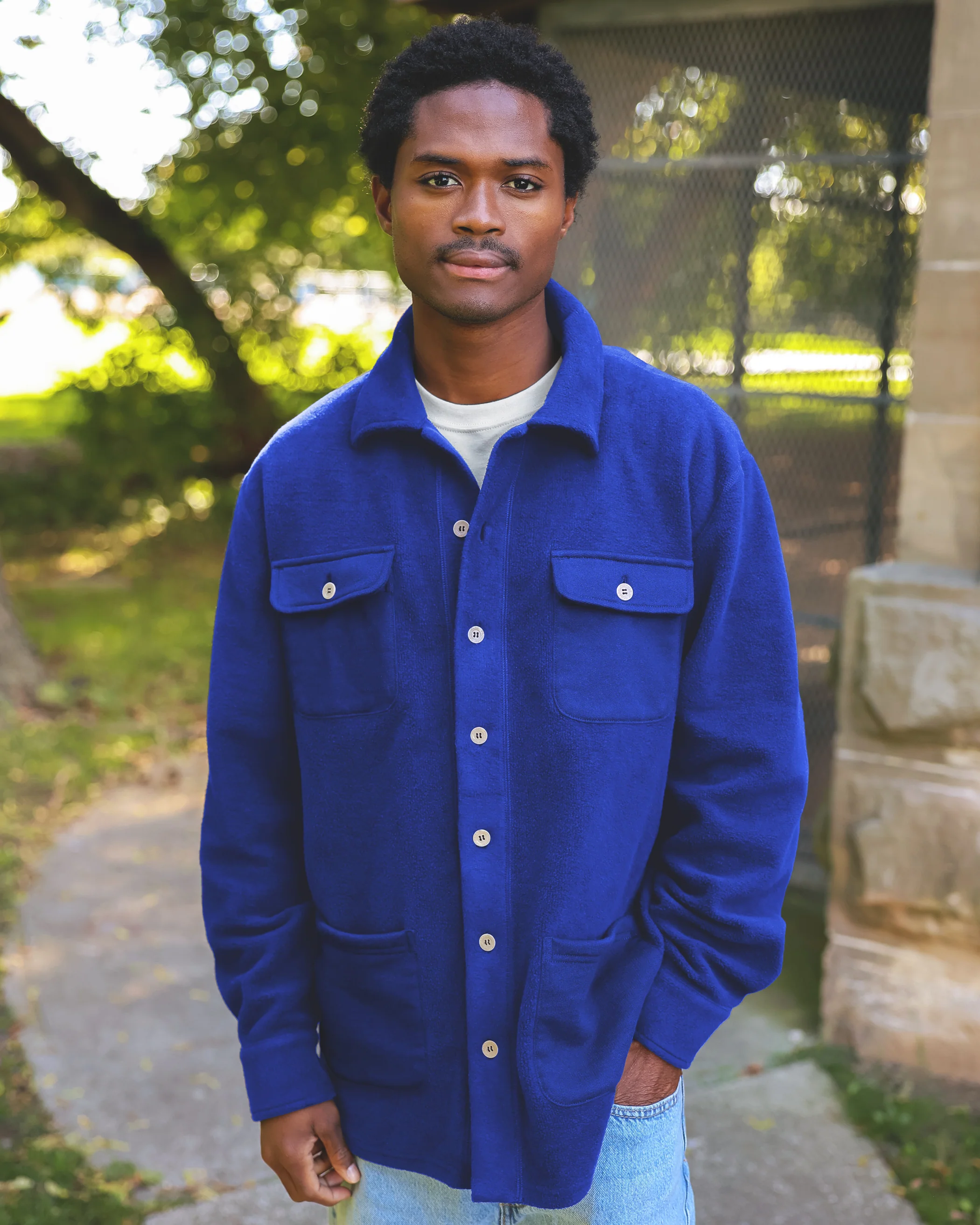 Reverse Fleece Overshirt Royal - Unisex - Image 3