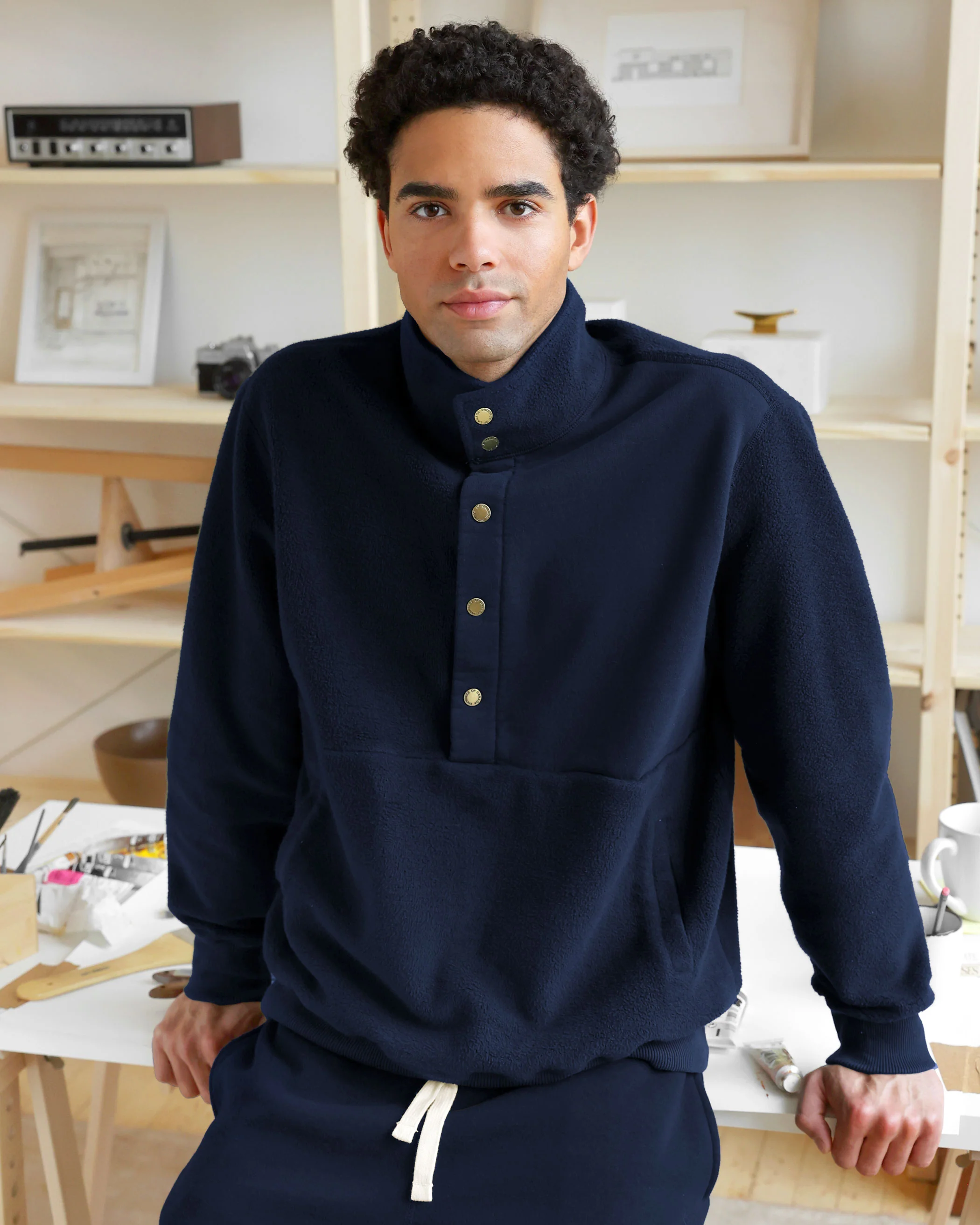 Reverse Fleece Pullover Navy - Unisex - Image 4