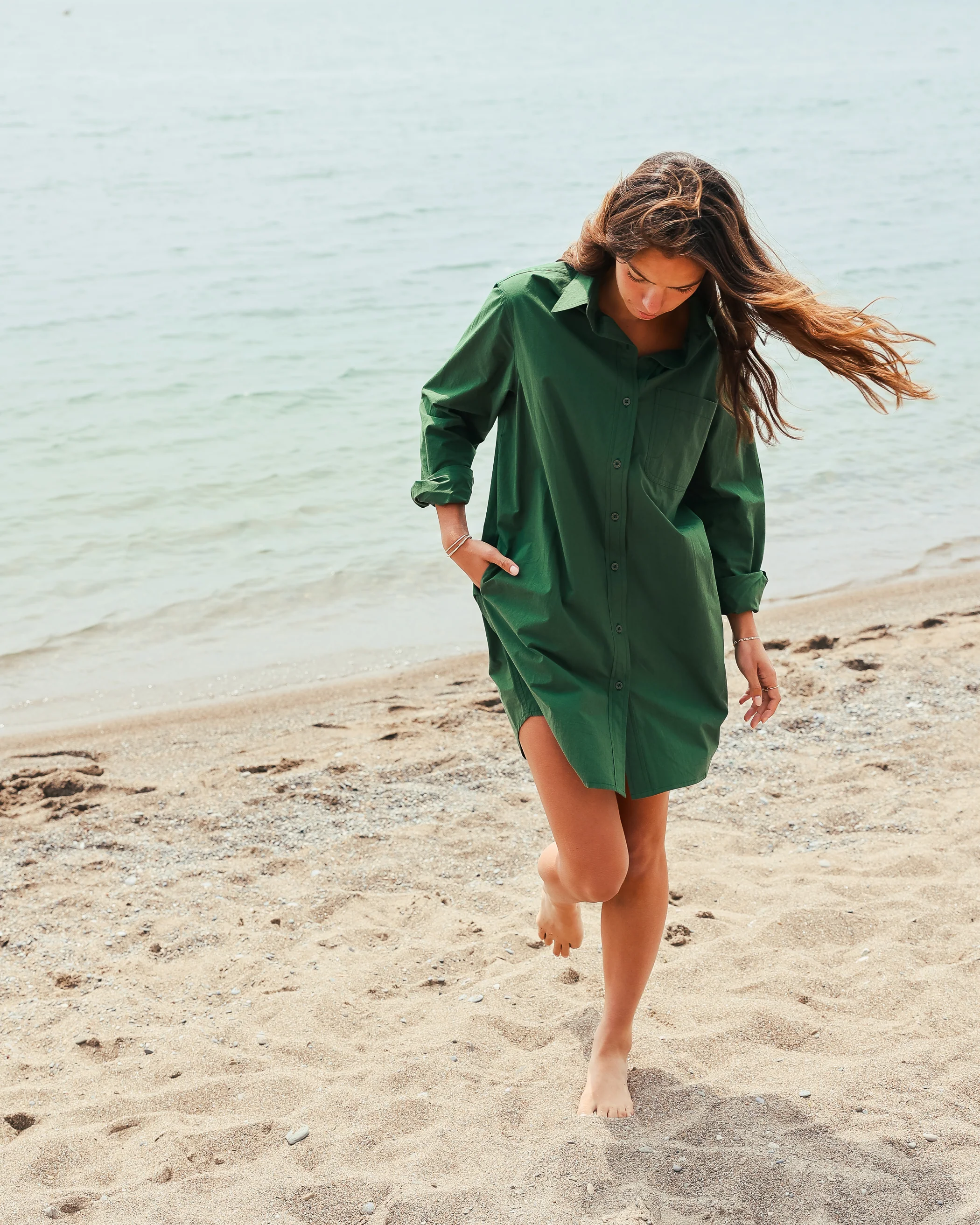 Washed Poplin Dress Forest - Image 3