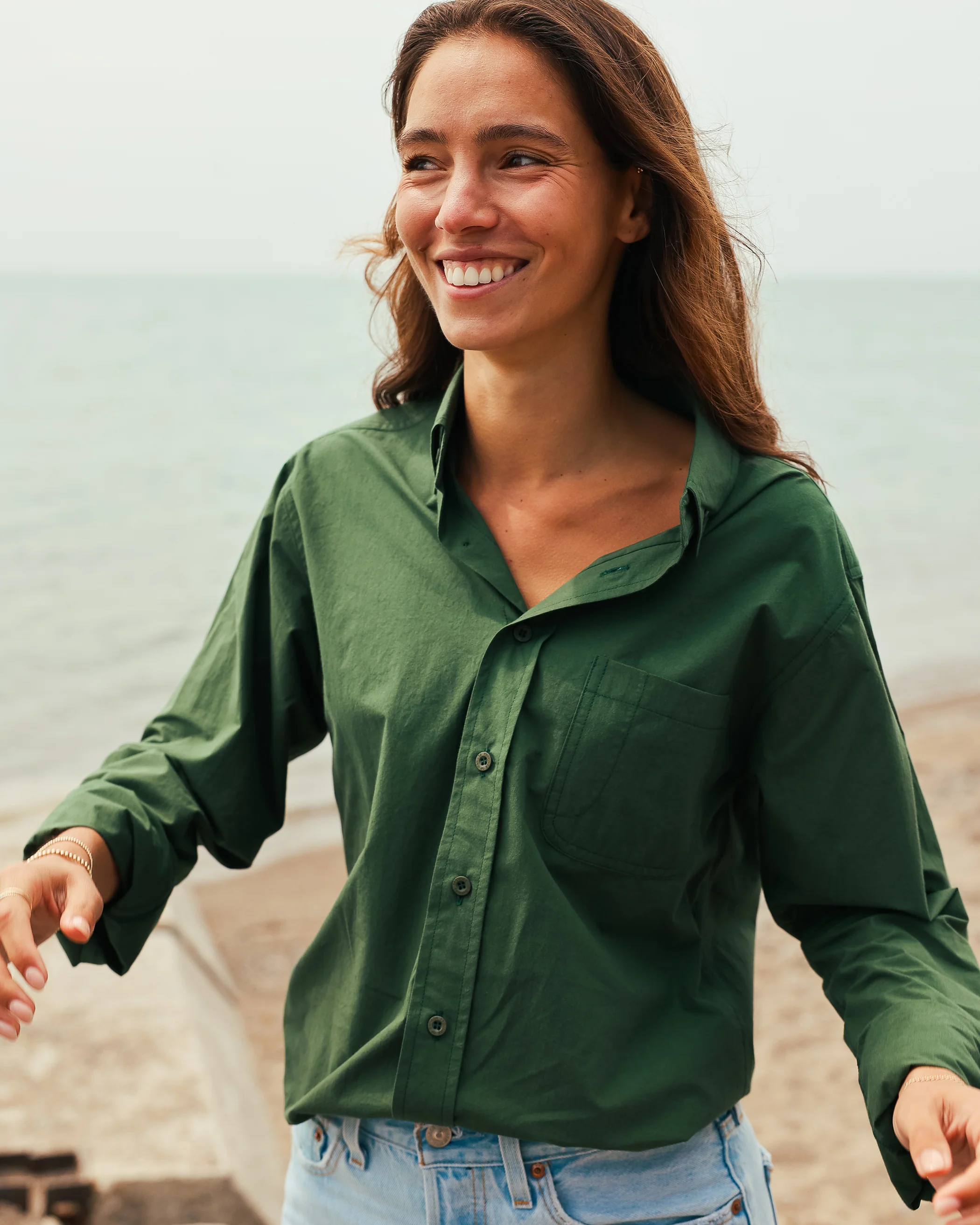 Washed Poplin Shirt Forest - Unisex - Image 3