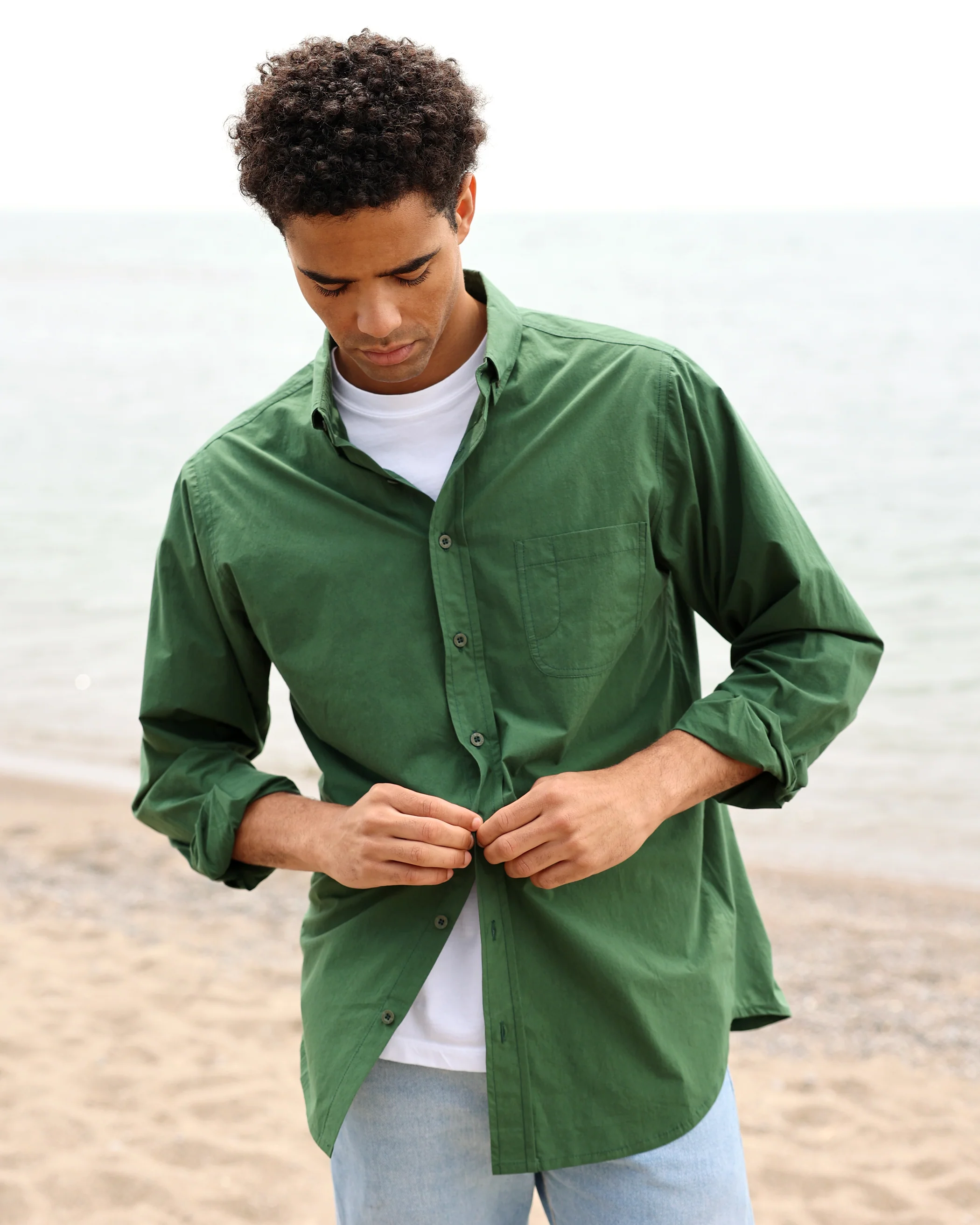 Washed Poplin Shirt Forest - Unisex - Image 9
