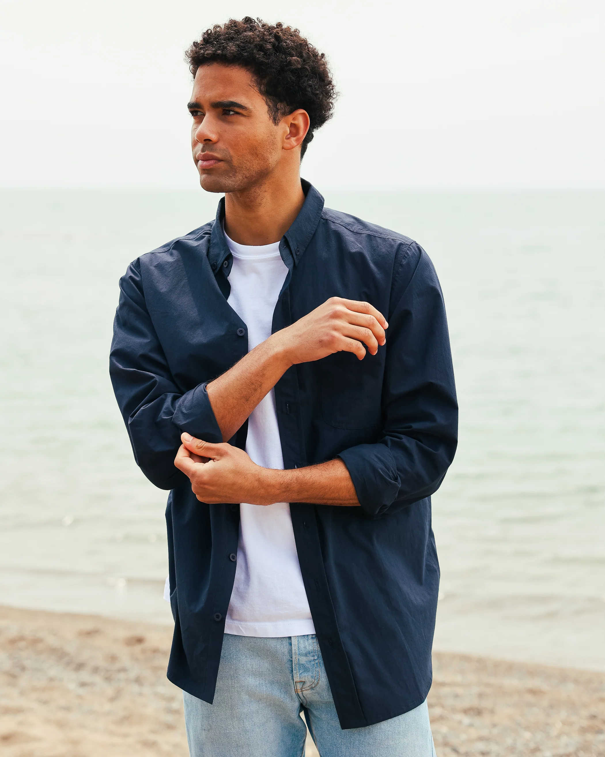 Washed Poplin Shirt Navy - Unisex - Image 3