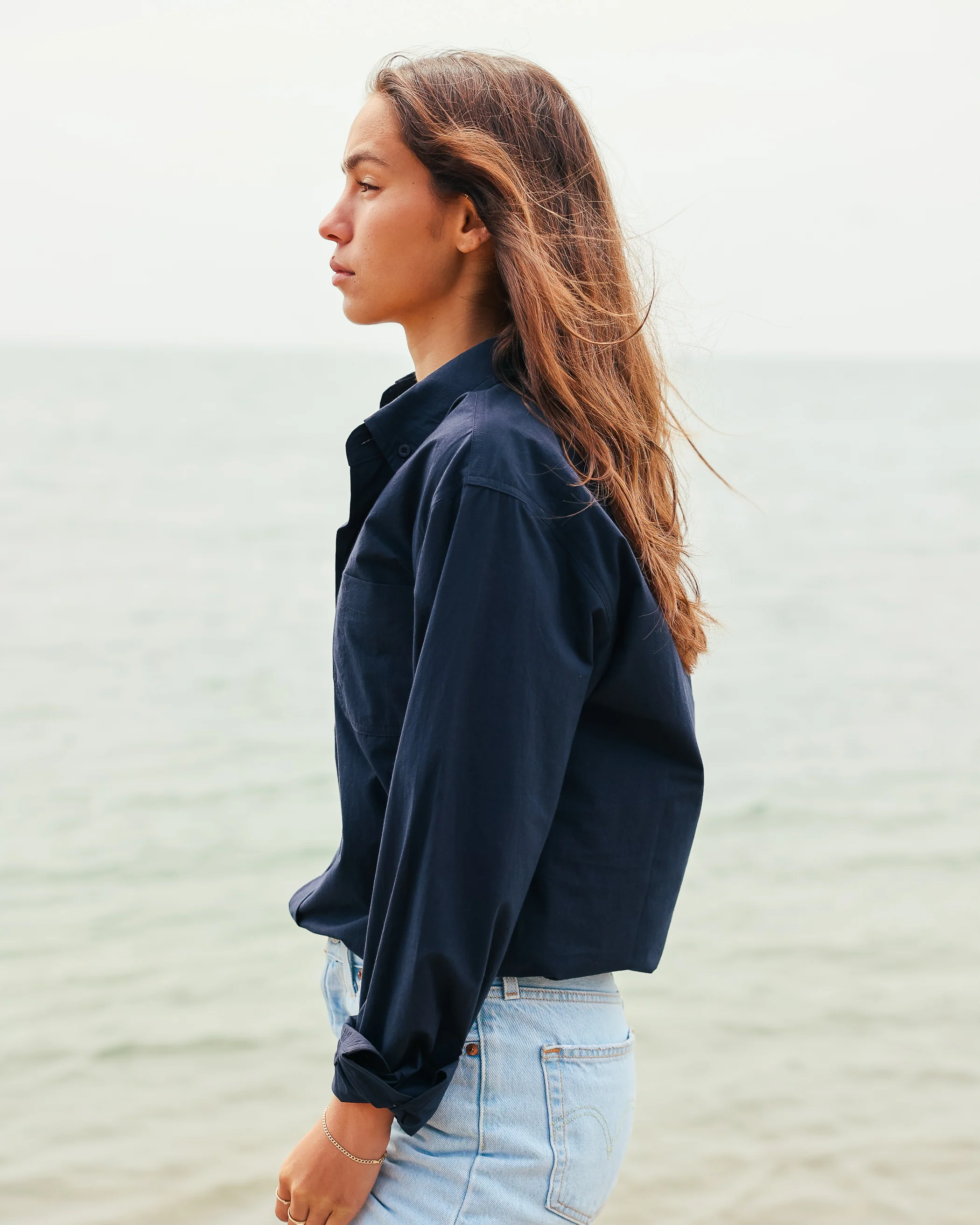 Washed Poplin Shirt Navy - Unisex - Image 9